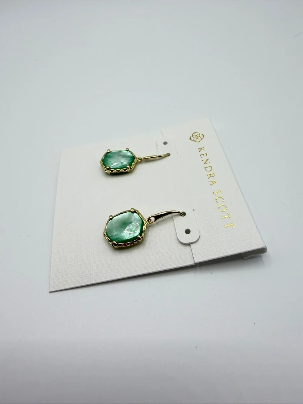 Kendra Scott Gold-Tone Drop Earrings with Light Green Stones - Picture 4 of 6